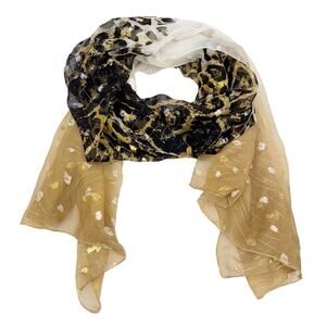 Accessory St Leopard Animal Print Metallic Silk Breathable Light Scarf Shawl Tan